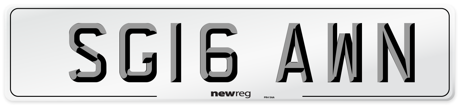 SG16 AWN Number Plate from New Reg
